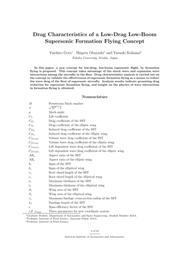 Drag Characteristics of a Low-Drag Low-Boom Supersonic Formation Flying Concept