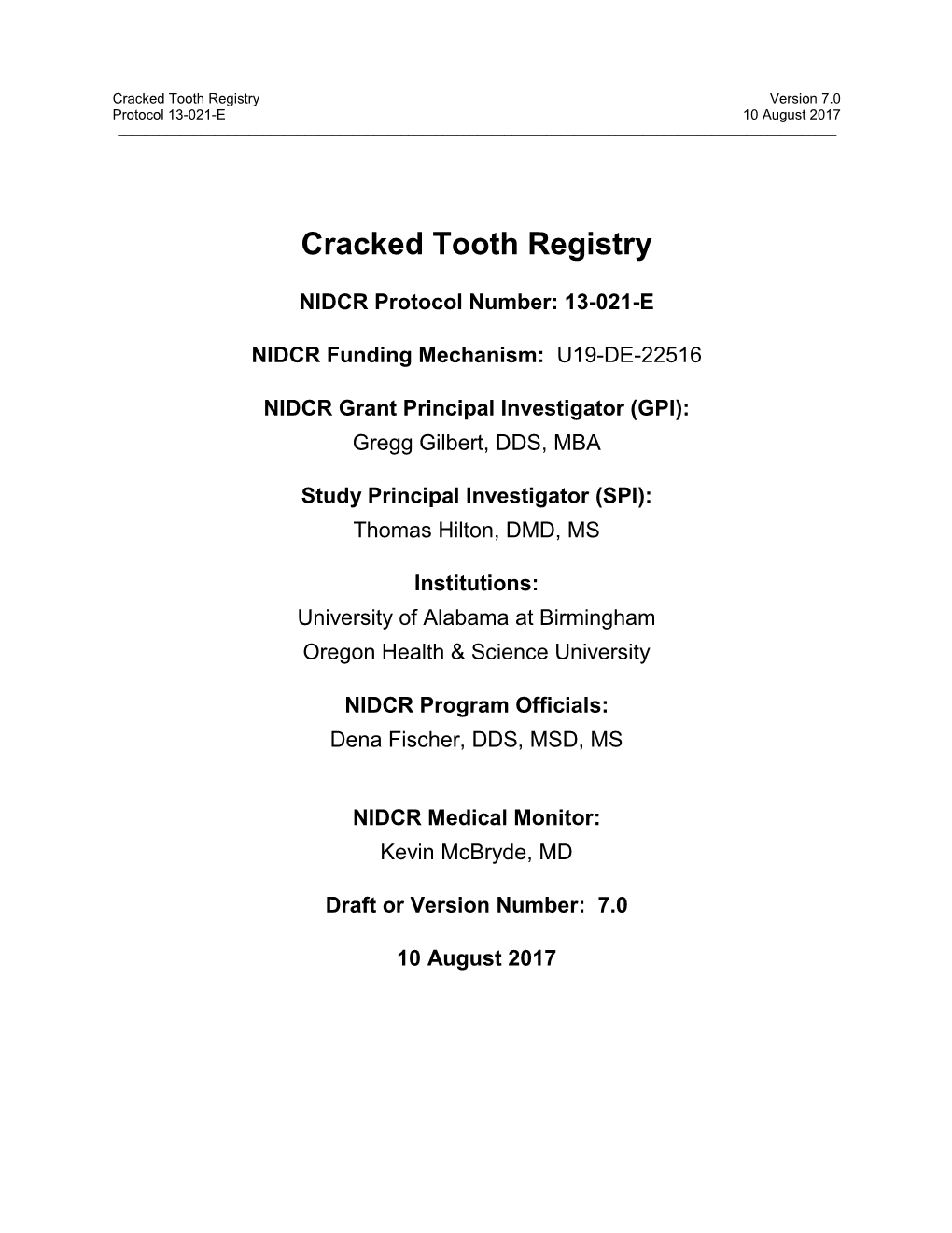 Cracked Tooth Study Protocol
