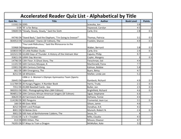 Accelerated Reader Quiz List - Alphabetical by Title Quiz No