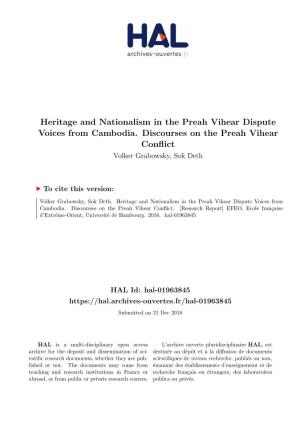 Heritage and Nationalism in the Preah Vihear Dispute Voices from Cambodia. Discourses on the Preah Vihear Conflict Volker Grabowsky, Sok Deth