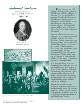 Nathaniel Gorham Born in Charlestown in 1738, Politician, Statesman, Nathaniel Gorham Was a Descendant of Signer of the U.S