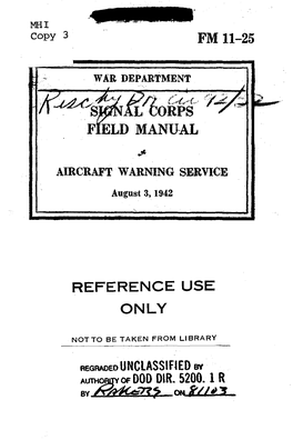 FM 11-25 Signal Corps Field Manual Aircraft Warning Service
