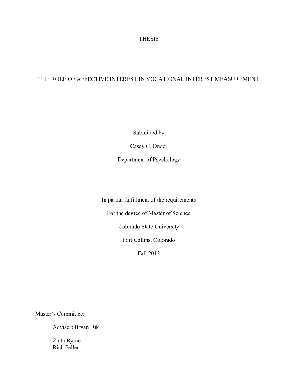 Thesis the Role of Affective Interest in Vocational