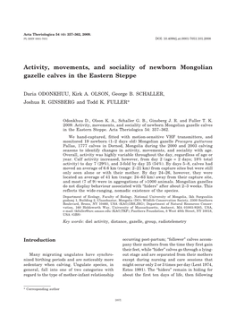 Activity, Movements, and Sociality of Newborn Mongolian Gazelle Calves in the Eastern Steppe