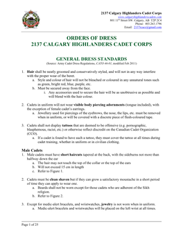 Orders of Dress 2137 Calgary Highlanders Cadet Corps