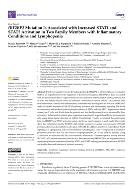 IRF2BP2 Mutation Is Associated with Increased STAT1 and STAT5 Activation in Two Family Members with Inﬂammatory Conditions and Lymphopenia