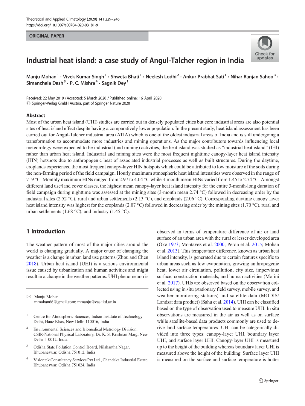 Industrial Heat Island: a Case Study of Angul-Talcher Region in India