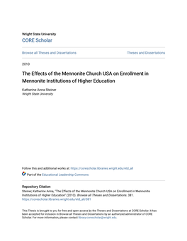 The Effects of the Mennonite Church USA on Enrollment in Mennonite Institutions of Higher Education