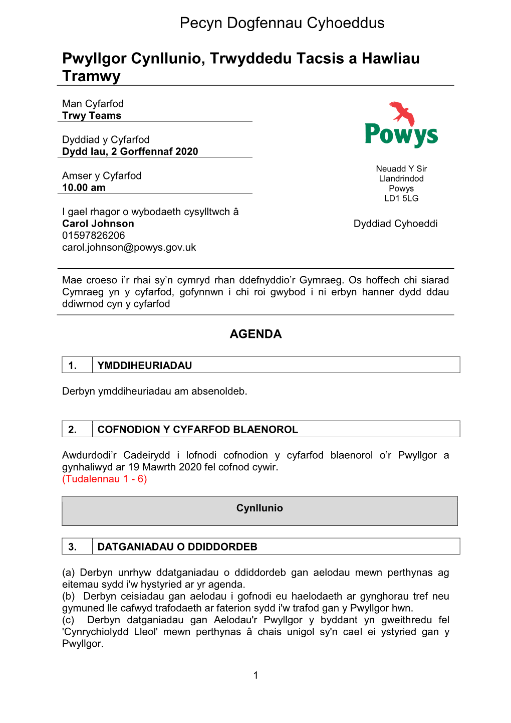 Agenda Dogfen for Pwyllgor Cynllunio, Trwyddedu Tacsis a Hawliau