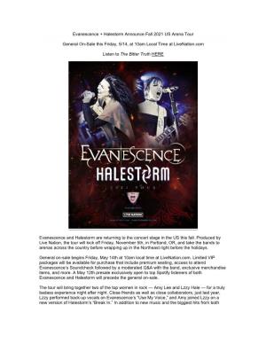 Evanescence + Halestorm Announce Fall 2021 US Arena Tour General