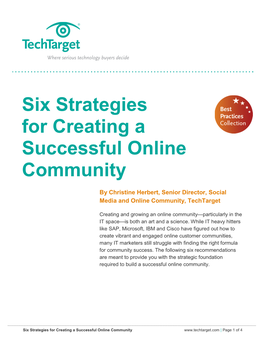 Six Strategies for Creating a Successful Online Community