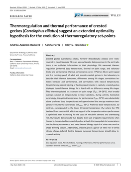 Thermoregulation and Thermal Performance of Crested Geckos (Correlophus Ciliatus) Suggest an Extended Optimality Hypothesis