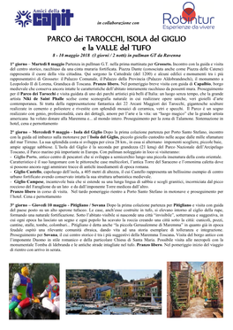 PARCO Dei TAROCCHI, ISOLA Del GIGLIO E La VALLE Del TUFO 8 - 10 Maggio 2018 (3 Giorni / 2 Notti) in Pullman GT Da Ravenna
