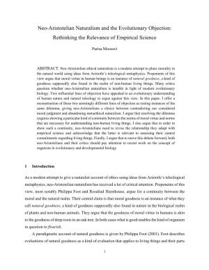 Neo-Aristotelian Naturalism and the Evolutionary Objection: Rethinking the Relevance of Empirical Science