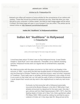 Pratapaditya Pal: Indian Art “Auditions” in Hollywood