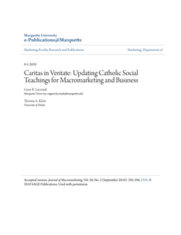 Caritas in Veritate: Updating Catholic Social Teachings for Macromarketing and Business Gene R