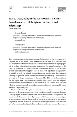 Sacred Geography of the Post-Socialist Balkans: Transformations of Religious Landscape and Pilgrimage an Introduction