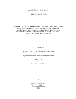 RICHARD STRAUSS AS COMPOSER and CONDUCTOR (1881– 1885): HANS VON BÜLOW, the MEININGEN COURT ORCHESTRA, and the SERENADE in Eb