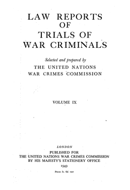Law Reports of Trial of War Criminals, Volume IX, English Edition