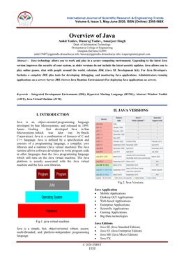 Overview of Java Ankit Yadav, Hansraj Yadav, Amarjeet Singh Dept