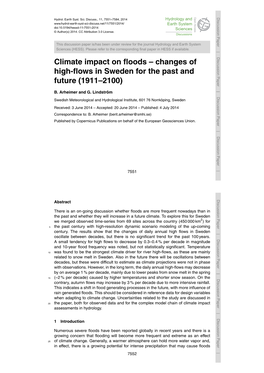 Climate Impact on Floods – Changes of High-Flows in Sweden for the Past and Future (1911–2100)