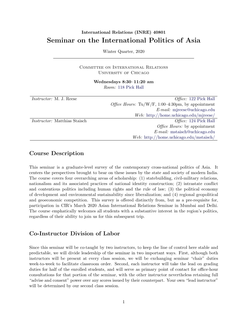 Seminar on the International Politics of Asia