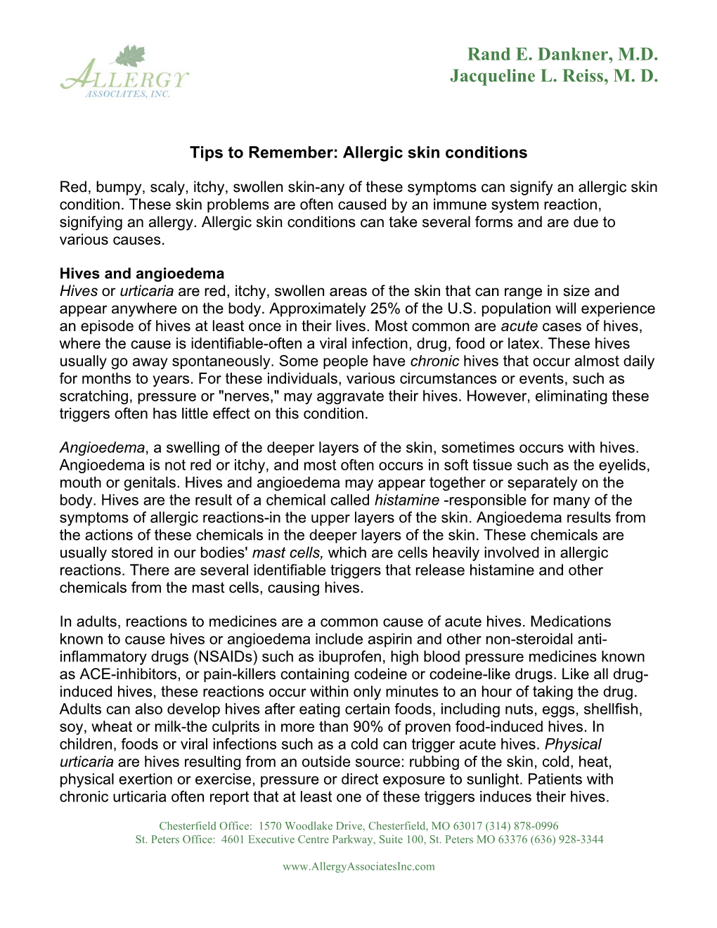 Allergic Skin Conditions