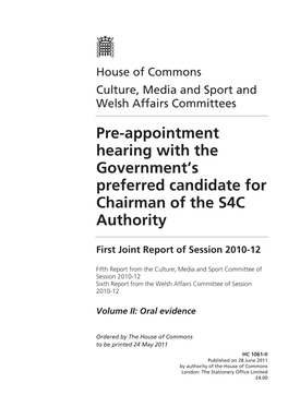 Pre-Appointment Hearing with the Government's Preferred Candidate
