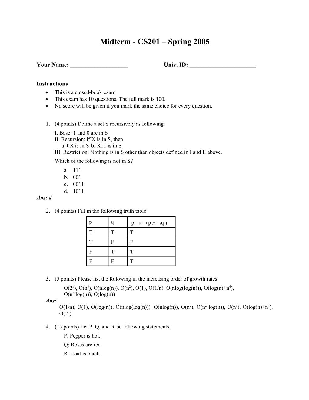 Midterm - CS201 Spring 2005