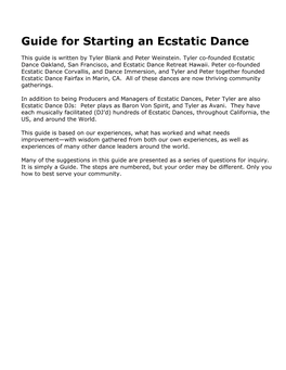 Guide for Starting an Ecstatic Dance