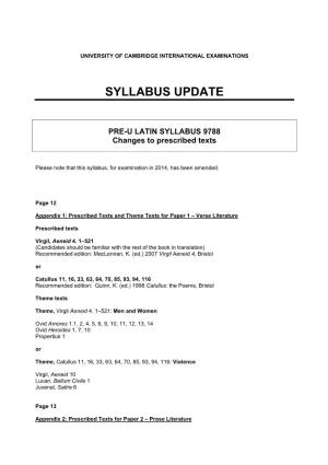 Syllabus Update
