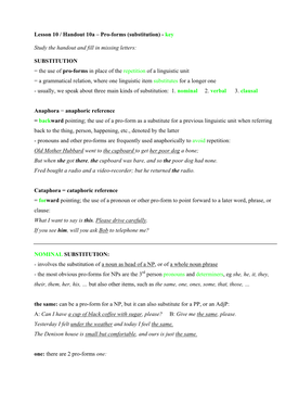 Pro-Forms (Substitution) - Key