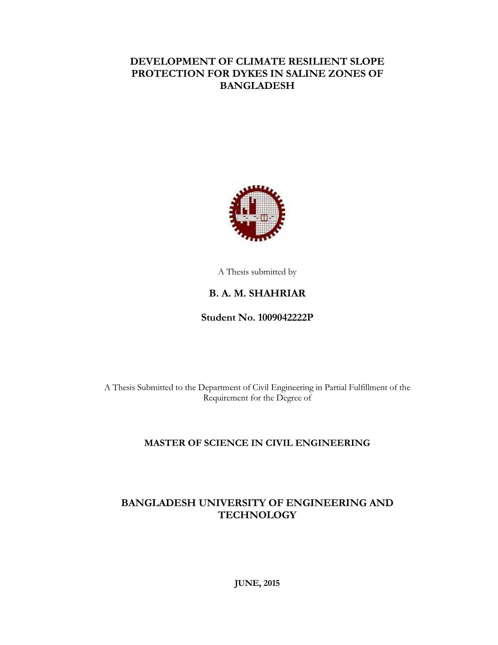 Development of Climate Resilient Slope Protection for Dykes in Saline Zones of Bangladesh