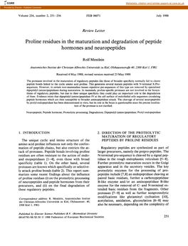Proline Residues in the Maturation and Degradation of Peptide Hormones and Neuropeptides