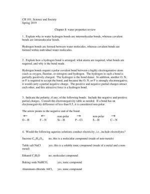Water Properties Review S19 Solution