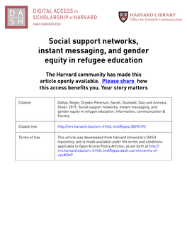 Social Support Networks, Instant Messaging, and Gender Equity in Refugee Education