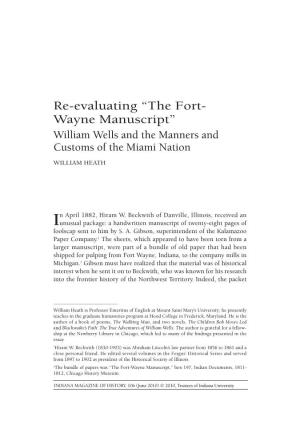 Re-Evaluating “The Fort- Wayne Manuscript” William Wells and the Manners and Customs of the Miami Nation