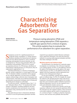 Characterizing Adsorbents for Gas Separations