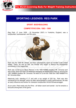 Sporting Legends: Reg Park