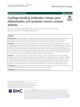 Cartilage-Binding Antibodies Initiate Joint Inflammation and Promote Chronic Erosive Arthritis