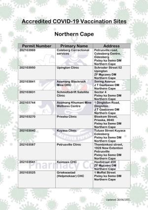 Accredited COVID-19 Vaccination Sites Northern Cape