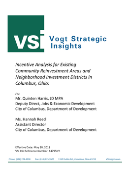 Incentive Analysis for Existing Community Reinvestment Areas and Neighborhood Investment Districts in Columbus, Ohio
