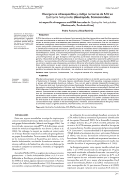 Divergencia Intraespecífica Y Código De Barras De ADN En Systrophiaissn Helicycloides 1561-0837