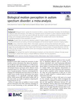 Biological Motion Perception in Autism Spectrum Disorder: a Meta-Analysis Greta Krasimirova Todorova1* , Rosalind Elizabeth Mcbean Hatton2 and Frank Earl Pollick1