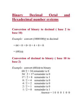 Binary Decimal Octal and Hexadecimal Number Systems