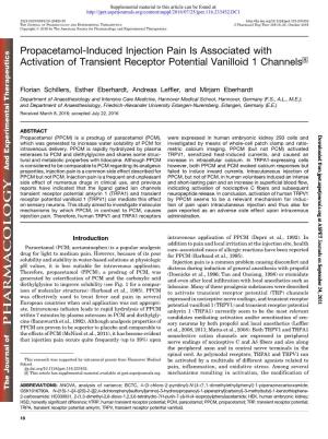 Propacetamol-Induced Injection Pain Is Associated with Activation of Transient Receptor Potential Vanilloid 1 Channels S