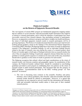 Suggested Policy Points-To-Consider on the Return of Epigenetic