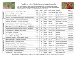 Plant List for a Bird-Friendly Garden in Orange County, CA