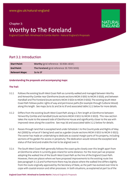 Worthy to the Foreland England Coast Path: Minehead to Combe Martin - Natural England’S Proposals