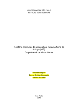 Relatório Preliminar De Petrografia E Metamorfismo De Itutinga (MG): Grupo Área II De Minas Gerais